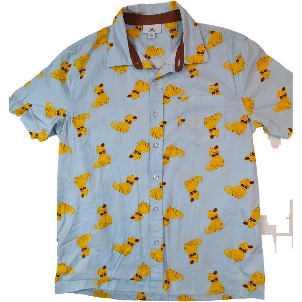 Disney UP Dug The Dog All Over Print Blue Button Up Short Sleeve Shirt Men's S